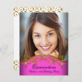 Quinceañera 15e verjaardag Gouden Roze foto Kaart (Voorkant / Achterkant)