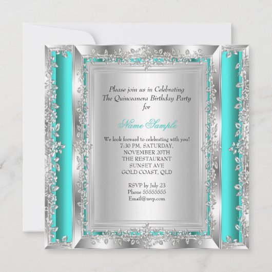 Quinceanera 15e verjaardag Jade Green Silver Shoes Kaart (Achterkant)