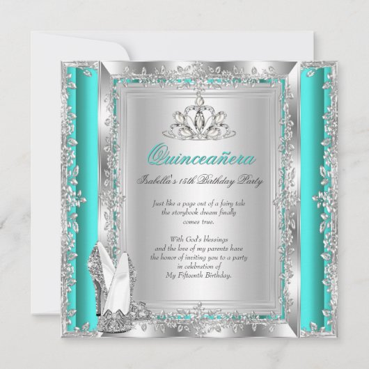 Quinceanera 15e verjaardag Jade Green Silver Shoes Kaart (Voorkant)