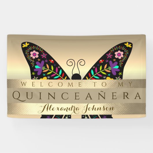 Quinceanera 15e Verjaardag Kleurrijke Vlinder Spandoek (Horizontaal)