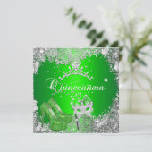 Quinceanera 15e verjaardag Limoen Silver Mask Tiar Kaart (Staand voorkant)