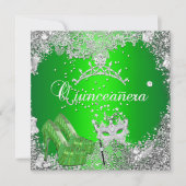 Quinceanera 15e verjaardag Limoen Silver Mask Tiar Kaart (Voorkant)