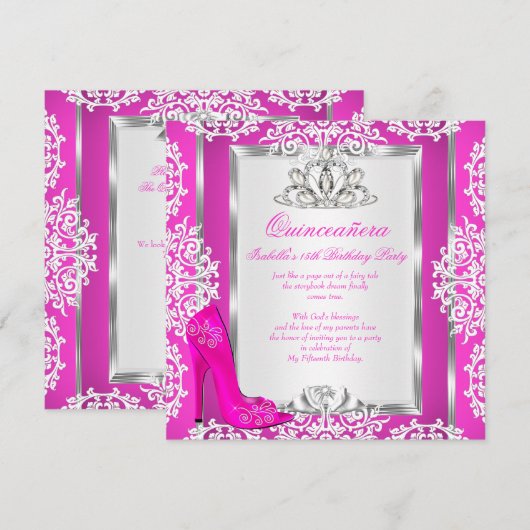 Quinceanera 15e verjaardag Magical Hot Pink Shoe Kaart (Voorkant / Achterkant)