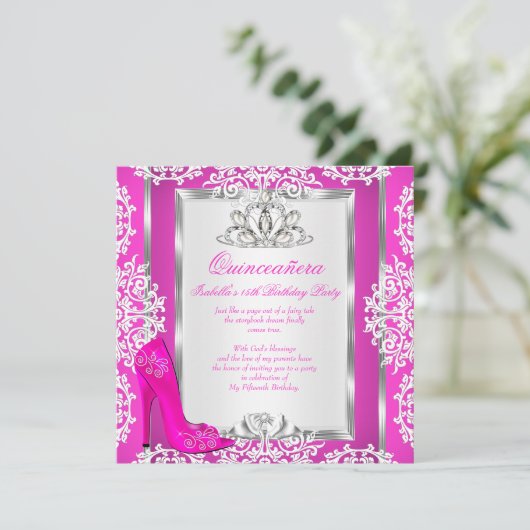 Quinceanera 15e verjaardag Magical Hot Pink Shoe Kaart (Staand voorkant)