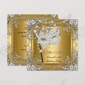 Quinceanera 15e verjaardag Masquerade Zilver Goud Kaart (Voorkant / Achterkant)