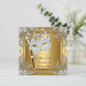 Quinceanera 15e verjaardag Masquerade Zilver Goud Kaart (Staand voorkant)