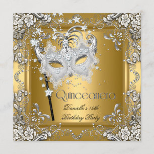 Quinceanera 15e verjaardag Masquerade Zilver Goud Kaart