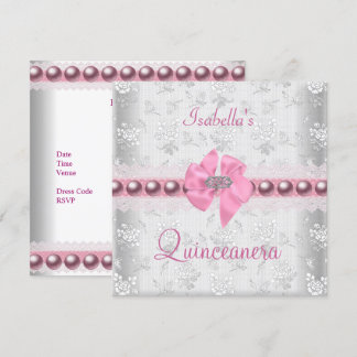 Quinceanera 15e verjaardag mooie kant roze strik kaart