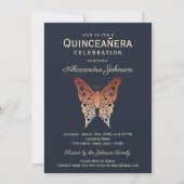 Quinceanera 15e verjaardag Navy en Roos Gold Kaart (Voorkant)