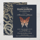 Quinceanera 15e verjaardag Navy en Roos Gold Kaart (Voorkant / Achterkant)