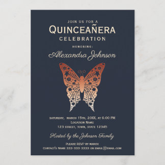 Quinceanera 15e verjaardag Navy en Rose Gold Kaart