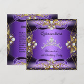 Quinceanera 15e verjaardag Paars Black Silver Gold Kaart (Voorkant / Achterkant)