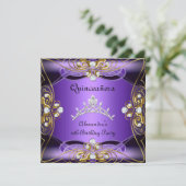 Quinceanera 15e verjaardag Paars Black Silver Gold Kaart (Staand voorkant)