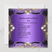 Quinceanera 15e verjaardag Paars Black Silver Gold Kaart (Achterkant)