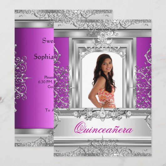 Quinceañera 15e verjaardag Paars Silver Tiara Kaart (Voorkant / Achterkant)