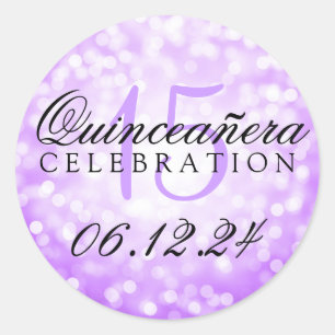 Quinceanera 15e verjaardag Paarse Bokeh Lights Ronde Sticker