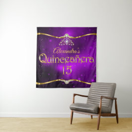 Quinceanera 15e verjaardag paarse glitter goud wandkleed
