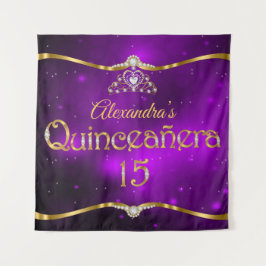 Quinceanera 15e verjaardag paarse glitter goud wandkleed