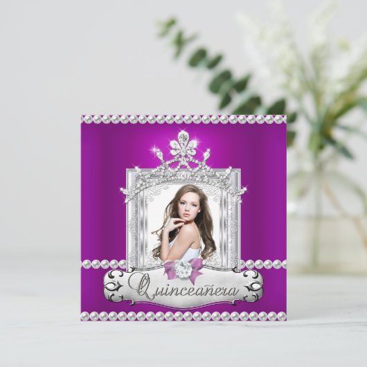Quinceanera 15e verjaardag Paarse Tiara Kaart (Staand voorkant)
