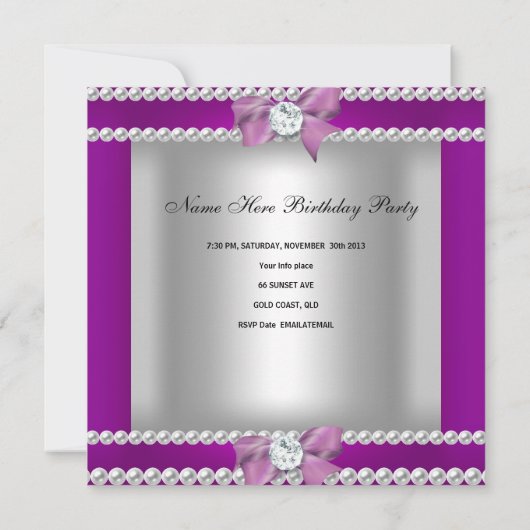 Quinceanera 15e verjaardag Paarse Tiara Kaart (Achterkant)