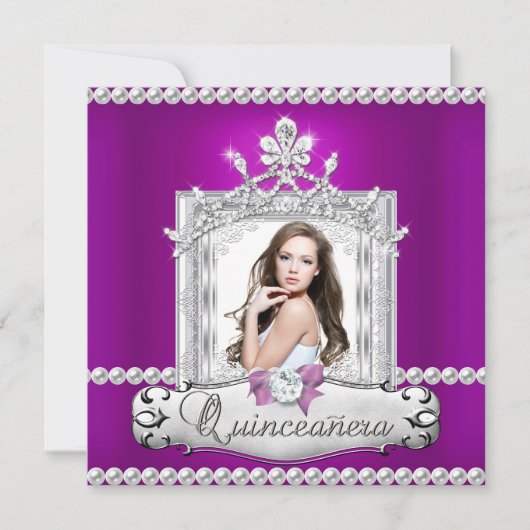 Quinceanera 15e verjaardag Paarse Tiara Kaart (Voorkant)
