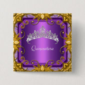 Quinceanera 15e verjaardag Paarse Tiara Vierkante Button 5,1 Cm (Voorkant)