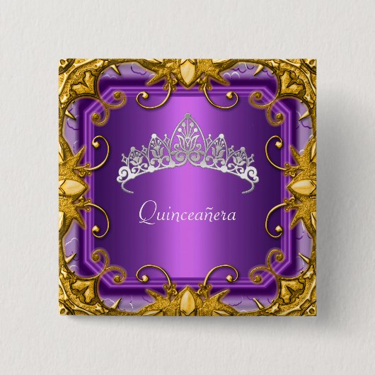 Quinceanera 15e verjaardag Paarse Tiara Vierkante Button 5,1 Cm (Voorkant)