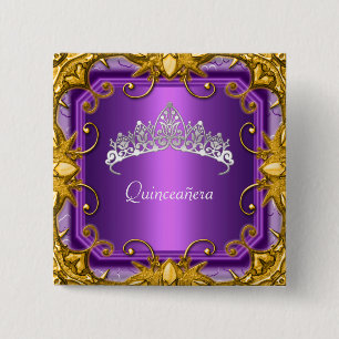Quinceanera 15e verjaardag Paarse Tiara Vierkante Button 5,1 Cm