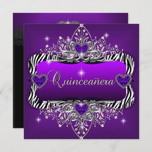 Quinceanera 15e verjaardag Paarse Zebra Black Kaart (Voorkant / Achterkant)
