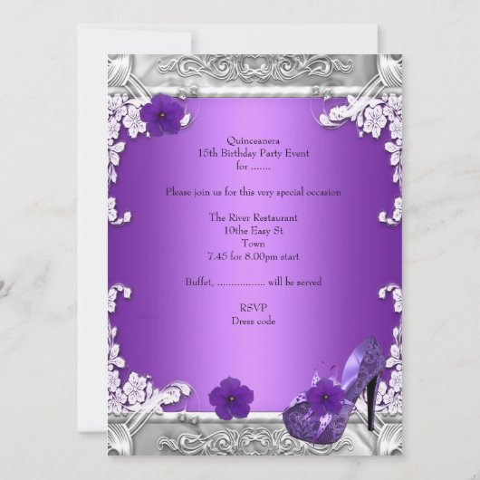 Quinceanera 15e verjaardag Paarse Zilver Kaart (Achterkant)