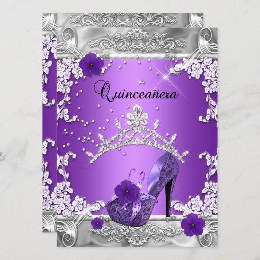 Quinceanera 15e verjaardag Paarse Zilver Kaart (Voorkant / Achterkant)