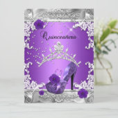 Quinceanera 15e verjaardag Paarse Zilver Kaart (Staand voorkant)