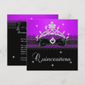 Quinceanera 15e verjaardag Paarse Zwarte Lace Kaart (Voorkant / Achterkant)
