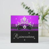 Quinceanera 15e verjaardag Paarse Zwarte Lace Kaart (Staand voorkant)