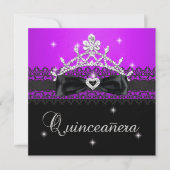 Quinceanera 15e verjaardag Paarse Zwarte Lace Kaart (Voorkant)