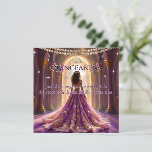 Quinceanera 15e Verjaardag Paleis Magenta Goud Kaart (Staand voorkant)