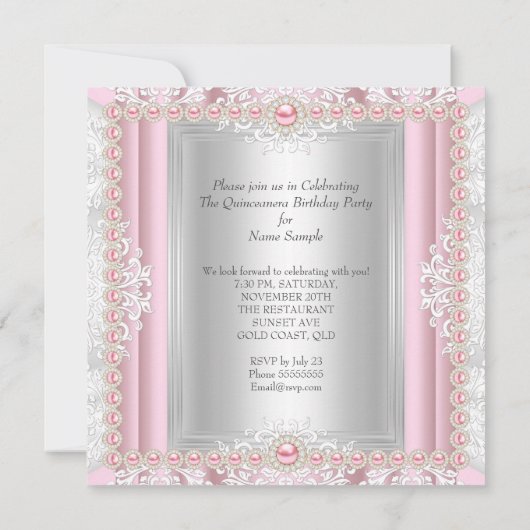 Quinceanera 15e verjaardag Parelroze Kaart (Achterkant)