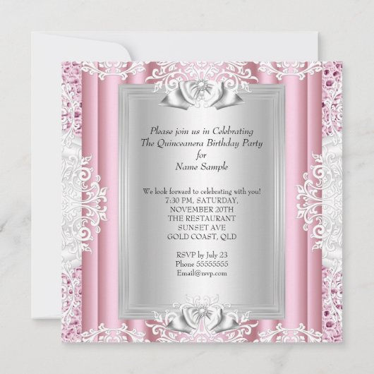 Quinceanera 15e verjaardag Partij Lichte Roze Scho Kaart (Achterkant)