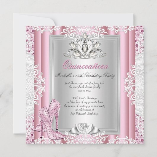 Quinceanera 15e verjaardag Partij Lichte Roze Scho Kaart (Voorkant)