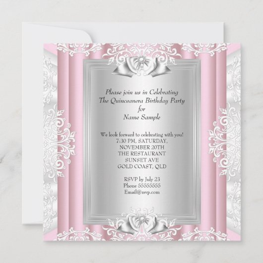 Quinceanera 15e verjaardag Partij Lichte Roze Scho Kaart (Achterkant)