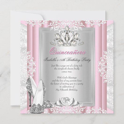 Quinceanera 15e verjaardag Partij Lichte Roze Scho Kaart (Voorkant)