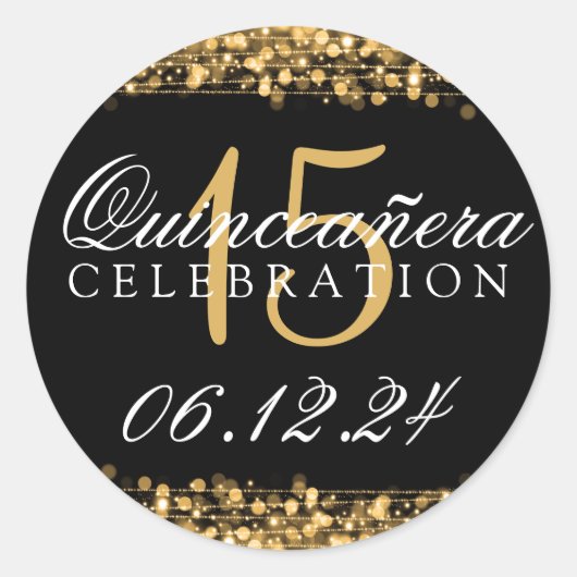 Quinceanera 15e verjaardag Party Sparkles Gold Ronde Sticker (Voorkant)