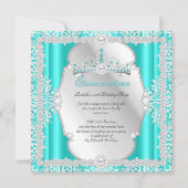 Quinceanera 15e verjaardag Pearl Blauwgroen Silver Kaart (Voorkant)