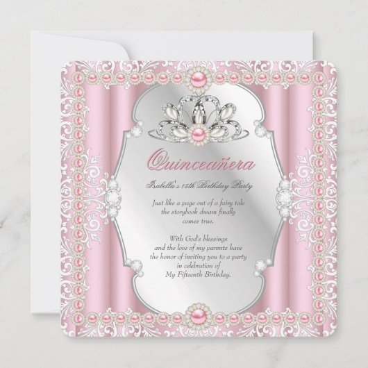 Quinceanera 15e verjaardag Pearl Pink Silver 2 Kaart (Voorkant)