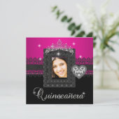 Quinceanera 15e verjaardag Pink Black Lace 3 Kaart (Staand voorkant)