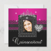 Quinceanera 15e verjaardag Pink Black Lace 3 Kaart (Voorkant)