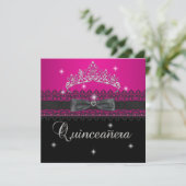 Quinceanera 15e verjaardag Pink Black Lace 4 Kaart (Staand voorkant)