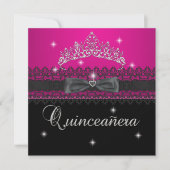 Quinceanera 15e verjaardag Pink Black Lace 4 Kaart (Voorkant)