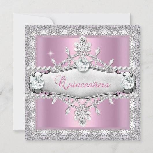 Quinceanera 15e verjaardag Pink Diamond Tiara Kaart (Voorkant)