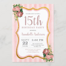 Quinceanera 15e verjaardag Pink Floral Gold Glitte